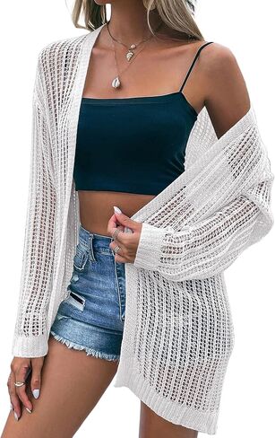 Womens 2025 Summer Lightweight Cardigan Long Sleeve Open Front Loose Beach Crochet Cover Up in Saudi Arabia