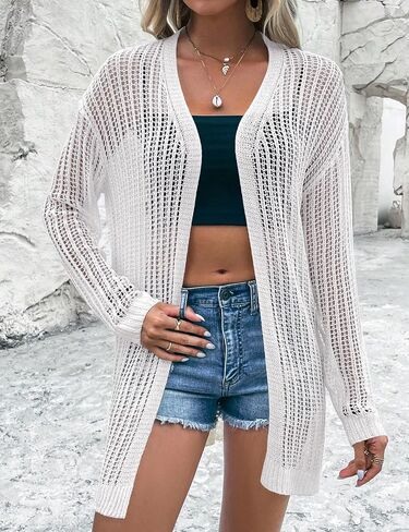 Womens 2025 Summer Lightweight Cardigan Long Sleeve Open Front Loose Beach Crochet Cover Up in Saudi Arabia