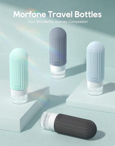 Morfone Travel Bottles for Toiletries, 4 Pack 3oz Travel Size Containers, Tsa Approved BPA Free Leak Proof Squeezable Silicone Bottle Travel Essentials Kits with Toiletry Bag for Shampoo Conditioner in Kuwait