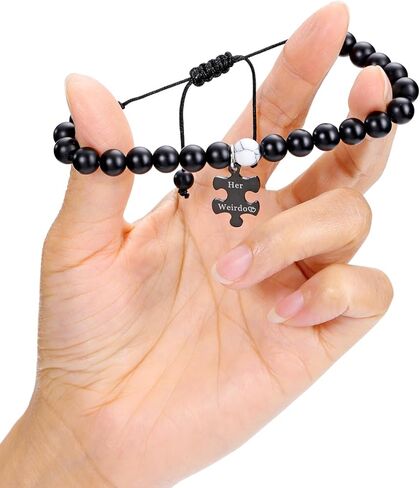 Top Plaza 2pcs Couple Bracelets Healing Crystal Black Agate White Turquoise Bracelets for Couples Matching Heart Bracelet for Lover Him & Her Boyfriend Girlfriend Valentine's Day Gifts in Kuwait