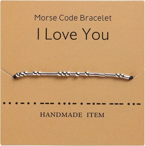 Inspirational Morse Code Beaded Bracelet with Card Adjustable Braide String Rope Wrap Bracelet for Women Men Girl Boy Teen Lover Friend Handmade Christmas Thanksgiving Day Jewelry Gift in Saudi Arabia