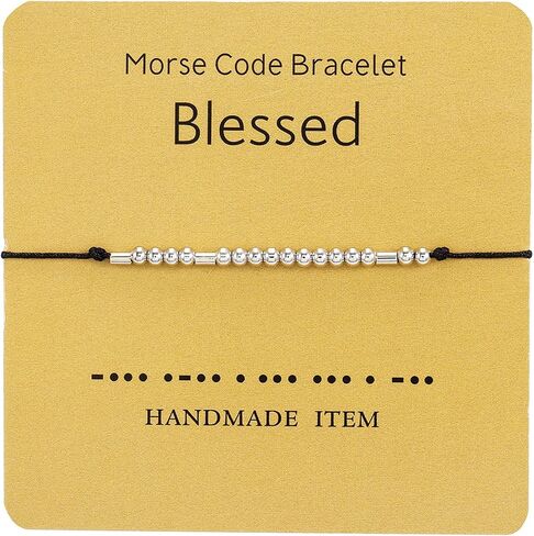 Inspirational Morse Code Beaded Bracelet with Card Adjustable Braide String Rope Wrap Bracelet for Women Men Girl Boy Teen Lover Friend Handmade Christmas Thanksgiving Day Jewelry Gift in Saudi Arabia