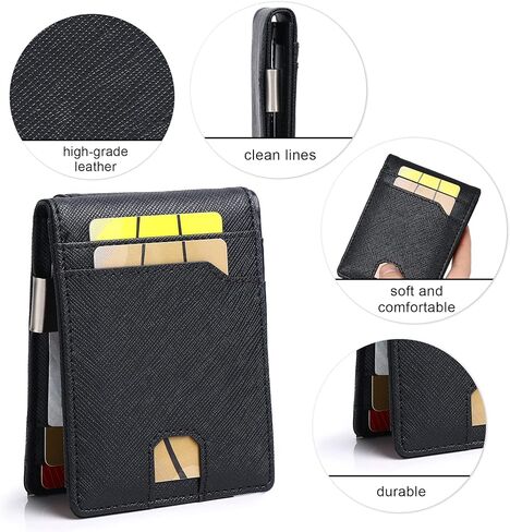 LURLEEZ محفظة نقود للرجال، محفظة رفيعة للرجال، محافظ للرجال رفيعة، محافظ للرجال، محافظ نقود للرجال، محفظة Rfid، محافظ للجيب الأمامي للرجال، محفظة للرجال (أسود وبرتقالي) in Kuwait