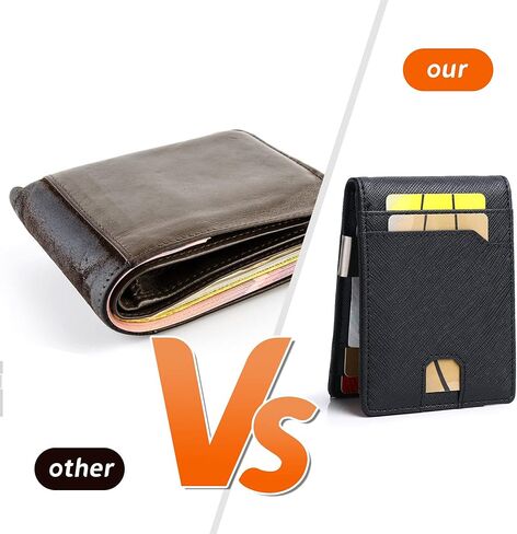 LURLEEZ محفظة نقود للرجال، محفظة رفيعة للرجال، محافظ للرجال رفيعة، محافظ للرجال، محافظ نقود للرجال، محفظة Rfid، محافظ للجيب الأمامي للرجال، محفظة للرجال (أسود وبرتقالي) in Kuwait