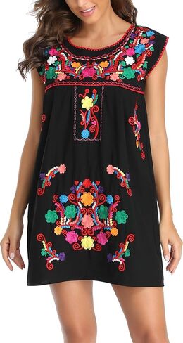 YZXDORWJ Women's Casual Boxy Fit Skirts Mexican Embroidered Peasant Dresse in Saudi Arabia