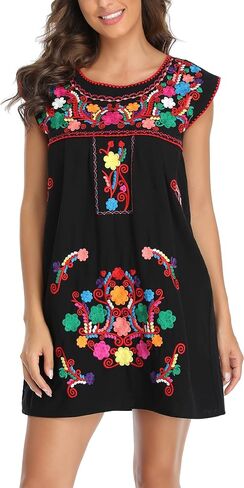 YZXDORWJ Women's Casual Boxy Fit Skirts Mexican Embroidered Peasant Dresse in Saudi Arabia