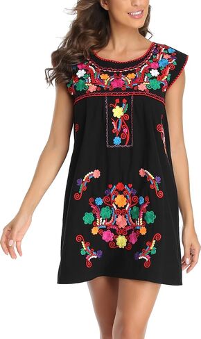 YZXDORWJ Women's Casual Boxy Fit Skirts Mexican Embroidered Peasant Dresse in Saudi Arabia