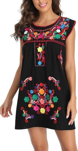 YZXDORWJ Women's Casual Boxy Fit Skirts Mexican Embroidered Peasant Dresse in Saudi Arabia
