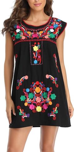 YZXDORWJ Women's Casual Boxy Fit Skirts Mexican Embroidered Peasant Dresse in Saudi Arabia
