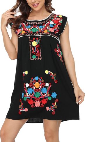 YZXDORWJ Women's Casual Boxy Fit Skirts Mexican Embroidered Peasant Dresse in Saudi Arabia