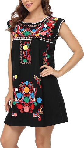 YZXDORWJ Women's Casual Boxy Fit Skirts Mexican Embroidered Peasant Dresse in Saudi Arabia