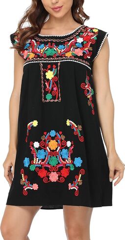 YZXDORWJ Women's Casual Boxy Fit Skirts Mexican Embroidered Peasant Dresse in Saudi Arabia