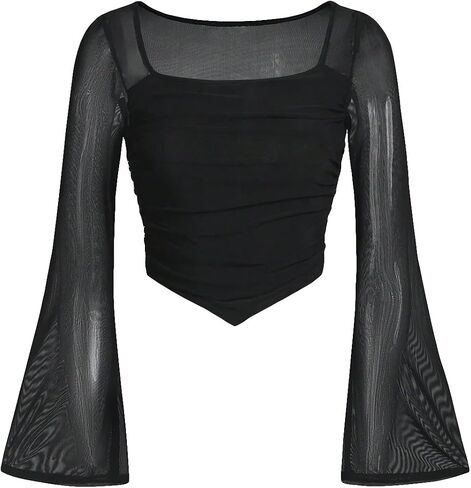 Floerns Girls Bell Long Sleeve Square Neck Asymmetrical Hem Solid Tee Shirt in Saudi Arabia