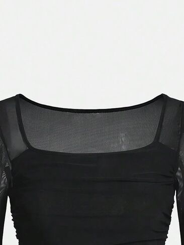 Floerns Girls Bell Long Sleeve Square Neck Asymmetrical Hem Solid Tee Shirt in Saudi Arabia