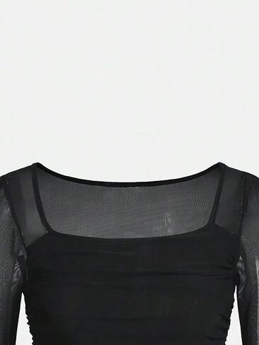 Floerns Girls Bell Long Sleeve Square Neck Asymmetrical Hem Solid Tee Shirt in Saudi Arabia