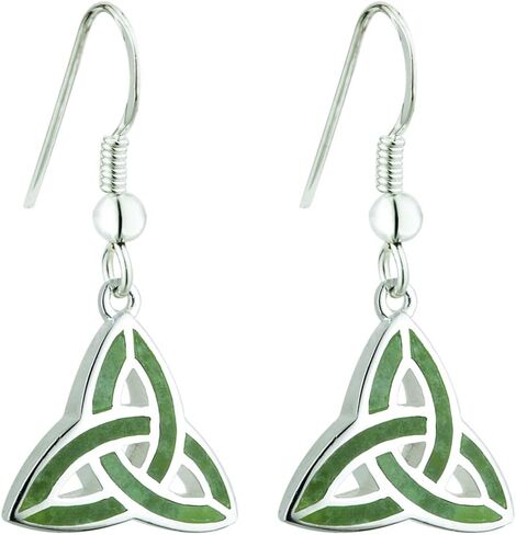 Authentic Irish Trinity Knot Earrings for Women, 925 Sterling Silver with Connemara Marble Inlay, Elegant Celtic Jewelry Imported Direct from Ireland's Finest Artisan Jewelers in Saudi Arabia
