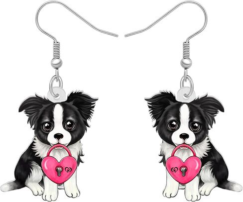 Bonsny Acrylic Valentine's Day Red Heart Love Pug Dog Earrings Drop Dangle Jewelry For Women Gift Charms in Saudi Arabia