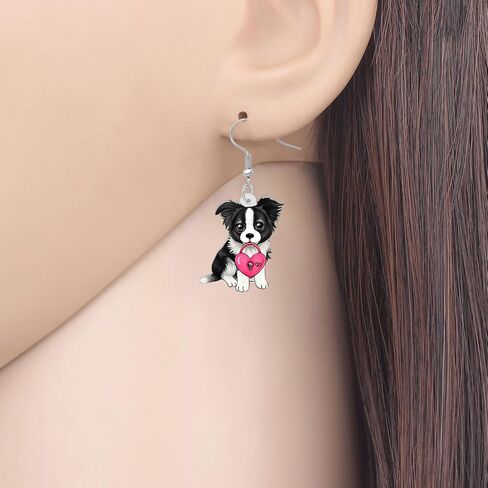 Bonsny Acrylic Valentine's Day Red Heart Love Pug Dog Earrings Drop Dangle Jewelry For Women Gift Charms in Saudi Arabia