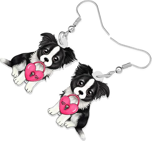 Bonsny Acrylic Valentine's Day Red Heart Love Pug Dog Earrings Drop Dangle Jewelry For Women Gift Charms in Saudi Arabia