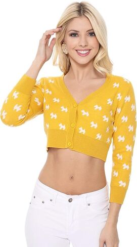 YEMAK Women's Knit Cardigan Sweater – 3/4 Sleeve Button Down Crewneck Cute Cat Dog Pattern Casual Lightweight Knitted Top in Kuwait