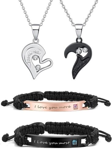 HUASAI Couples Necklace Bracelets Valentines Day Gifts for Girlfriend Matching Necklaces for Bf and Gf Couples Gift Ideas Couples Jewelry Trendy Gifts for Boyfriend in Saudi Arabia