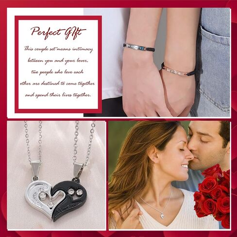 HUASAI Couples Necklace Bracelets Valentines Day Gifts for Girlfriend Matching Necklaces for Bf and Gf Couples Gift Ideas Couples Jewelry Trendy Gifts for Boyfriend in Saudi Arabia