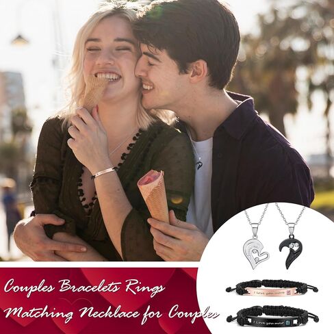 HUASAI Couples Necklace Bracelets Valentines Day Gifts for Girlfriend Matching Necklaces for Bf and Gf Couples Gift Ideas Couples Jewelry Trendy Gifts for Boyfriend in Saudi Arabia