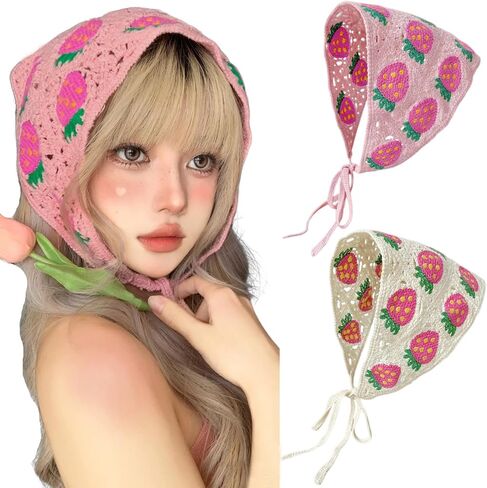 FULZTEY Crochet Bandanas Headbands for Women Black Bandana White Hippie Hairband Hallow Flower Head Scarf Knitted Floral Headwraps Vintage Head Kerchief Boho Hair Accessories 2Pcs in Saudi Arabia