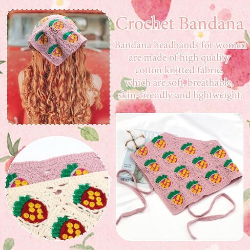 FULZTEY Crochet Bandanas Headbands for Women Black Bandana White Hippie Hairband Hallow Flower Head Scarf Knitted Floral Headwraps Vintage Head Kerchief Boho Hair Accessories 2Pcs in Saudi Arabia