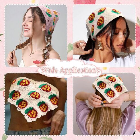 FULZTEY Crochet Bandanas Headbands for Women Black Bandana White Hippie Hairband Hallow Flower Head Scarf Knitted Floral Headwraps Vintage Head Kerchief Boho Hair Accessories 2Pcs in Saudi Arabia