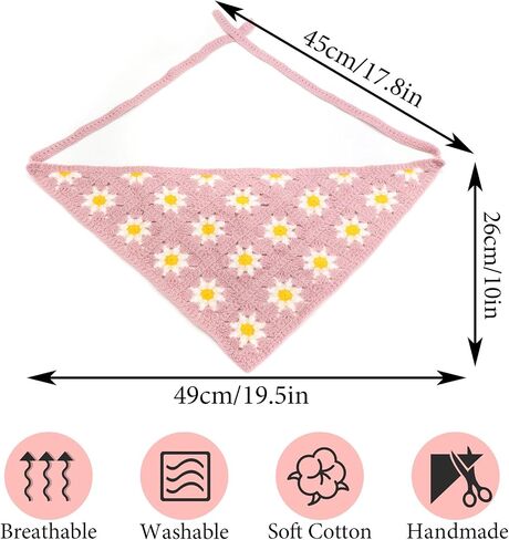FULZTEY Crochet Bandanas Headbands for Women Black Bandana White Hippie Hairband Hallow Flower Head Scarf Knitted Floral Headwraps Vintage Head Kerchief Boho Hair Accessories 2Pcs in Saudi Arabia