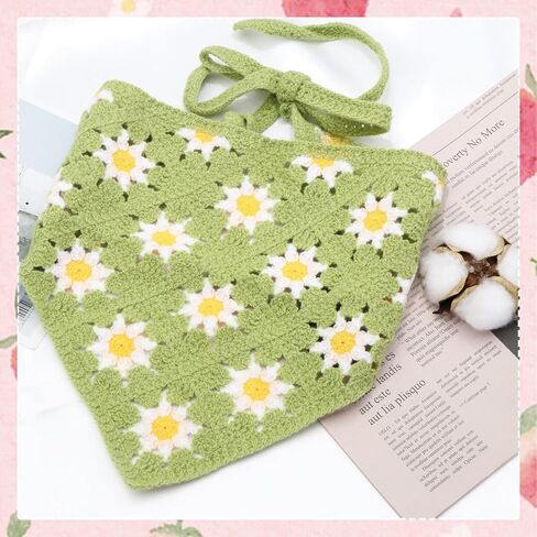 FULZTEY Crochet Bandanas Headbands for Women Black Bandana White Hippie Hairband Hallow Flower Head Scarf Knitted Floral Headwraps Vintage Head Kerchief Boho Hair Accessories 2Pcs in Saudi Arabia