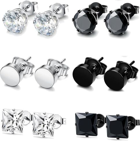 FUNRUN JEWELRY 4-6 أزواج من الأقراط المصنوعة من الفولاذ المقاوم للصدأ للرجال والنساء أقراط دائرية من تشيكوسلوفاكيا باللون الأسود 3-10 ملم in Kuwait