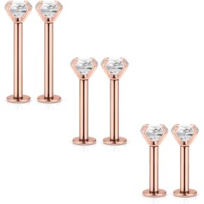 Kridzisw 16G Lip Labret Monroe Medusa Rings Studs 6mm 8mm 10mm Bar 316L Surgical Steel Helix Tragus Cartilage Conch Earring Piercing Diamond Size 2mm 3mm 3 Pairs