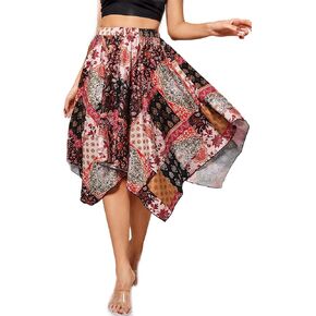 Milumia Women's Boho Geo Print Asymmetrical Hem A Line High Waist Flared Flowy Skirts in Saudi Arabia