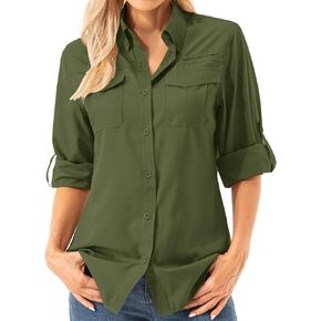 Womens Safari Sun Shirts UPF 50+ UV Sun Protection Long Sleeve Outdoor Quick Dry Fishing Hiking Gardening Shirts in Kuwait