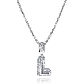 MiniJewelry من الألف إلى الياء قلادة اسم الحرف الأولي للنساء Grils Family عيد الميلاد عيد الميلاد الأبجدية الفضة هدية شخصية 20 بوصة كريستال شفاف مكعب زركونيا