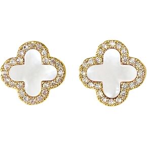 HighSpark Clover Earrings for Women | Hypoallergenic Studded Clover Stud Earrings | Lovely Gift - Studded White in Kuwait