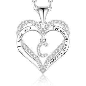 Lomantise Valentine's Day Gift for her - Heart Initial Necklace Gift for Women, 925 Sterling Silver Initial Letter Pendant Necklace Christmas Anniversary Birthday Jewelry Gifts for Women Wife Girlfriend Her Mom
