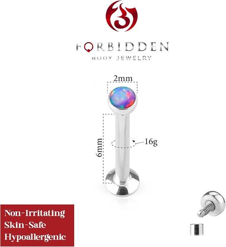 Forbidden Body Jewelry 16g 4-8mm Internally Threaded Surgical Steel Tragus/Helix/Cartilage/Labret Piercing Stud w/Opalite Top in Saudi Arabia