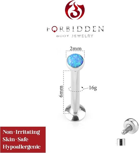 Forbidden Body Jewelry 16g 4-8mm Internally Threaded Surgical Steel Tragus/Helix/Cartilage/Labret Piercing Stud w/Opalite Top in Saudi Arabia