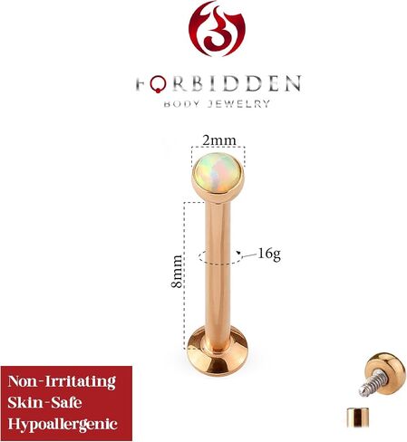 Forbidden Body Jewelry 16g 4-8mm Internally Threaded Surgical Steel Tragus/Helix/Cartilage/Labret Piercing Stud w/Opalite Top in Saudi Arabia