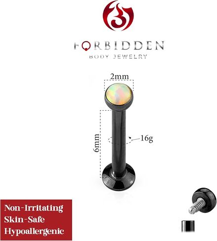 Forbidden Body Jewelry 16g 4-8mm Internally Threaded Surgical Steel Tragus/Helix/Cartilage/Labret Piercing Stud w/Opalite Top in Saudi Arabia