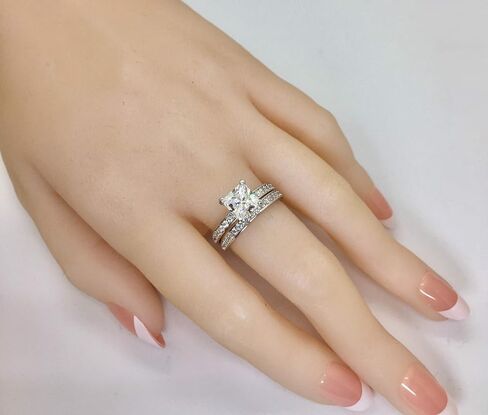 Diamonbella 101 Facets Glamorous Princess Cut Simulated Diamond Band Set 925 Silver 1 2 Carats in Kuwait