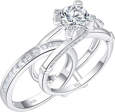 Blongme Wedding Engagement Rings Set for Women 925 Sterling Silver Round CZ Anniversary Band Promise Bridal Size 5-12 in Kuwait