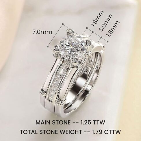 Blongme Wedding Engagement Rings Set for Women 925 Sterling Silver Round CZ Anniversary Band Promise Bridal Size 5-12 in Kuwait