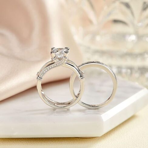 Blongme Wedding Engagement Rings Set for Women 925 Sterling Silver Round CZ Anniversary Band Promise Bridal Size 5-12 in Kuwait