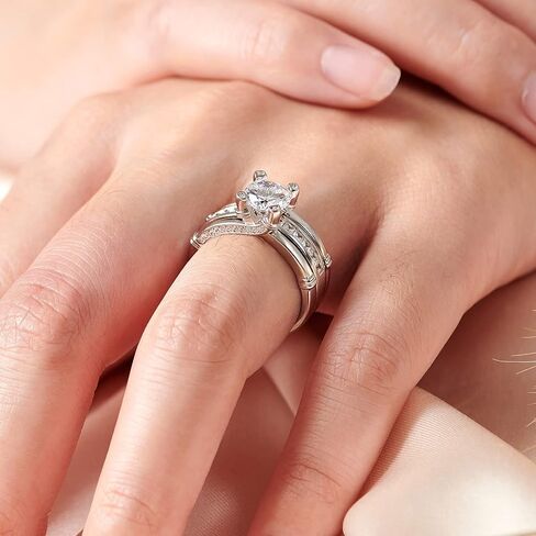 Blongme Wedding Engagement Rings Set for Women 925 Sterling Silver Round CZ Anniversary Band Promise Bridal Size 5-12 in Kuwait