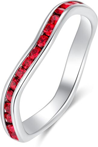 Muses Art Design Birthstone Eternity Band Ring Wave Style (Channel Set/Full Round), Stackable Fashion Ring with Crystal Birthstone in Saudi Arabia