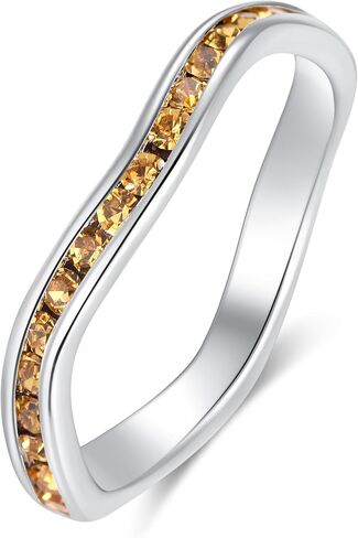 Muses Art Design Birthstone Eternity Band Ring Wave Style (Channel Set/Full Round), Stackable Fashion Ring with Crystal Birthstone in Saudi Arabia